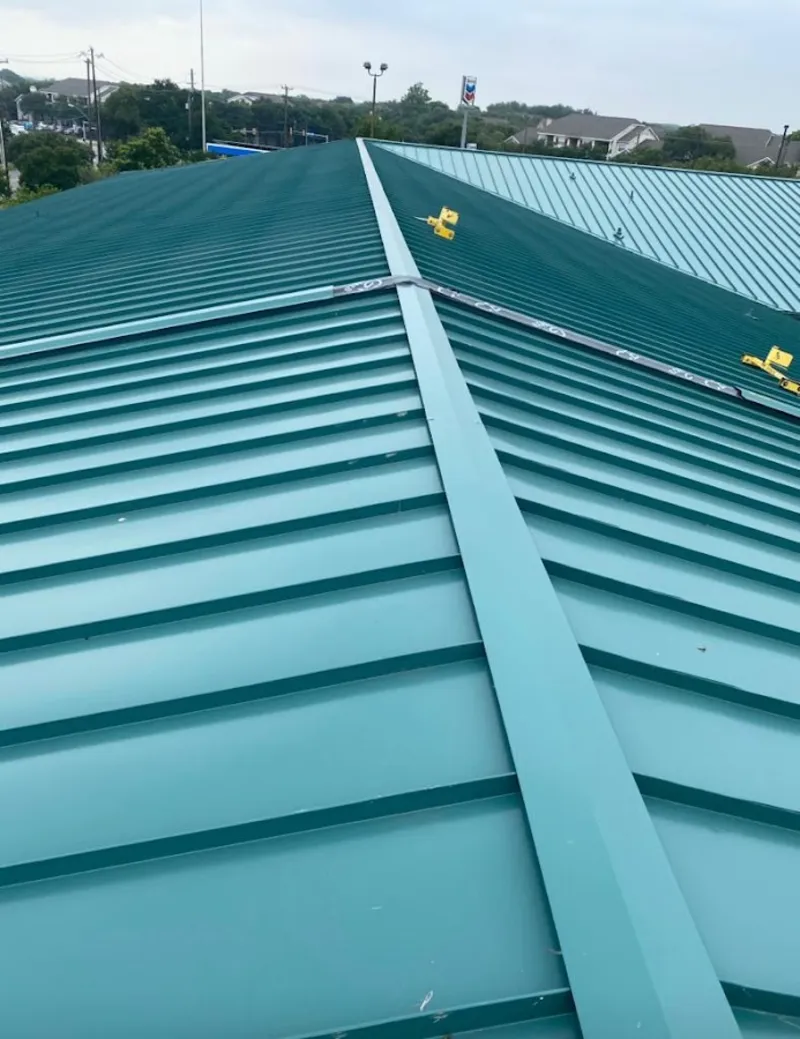 Green commercial metal roof ridge and valley for Metal Roof Repair in Loma Linda